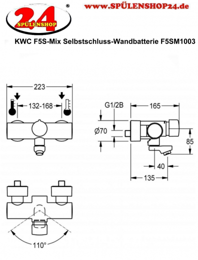 KWC PROFESSIONAL F5S-Mix Selbstschluss-Wandbatterie F5SM1003 DN 15 als Eingriffmischer zur Aufputzmontage FRAMIC INSIDE
