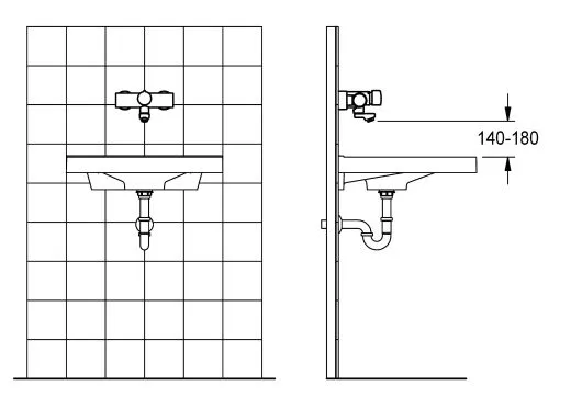 KWC PROFESSIONAL F5S-Mix Selbstschluss-Wandbatterie F5SM1003 DN 15 als Eingriffmischer zur Aufputzmontage FRAMIC INSIDE