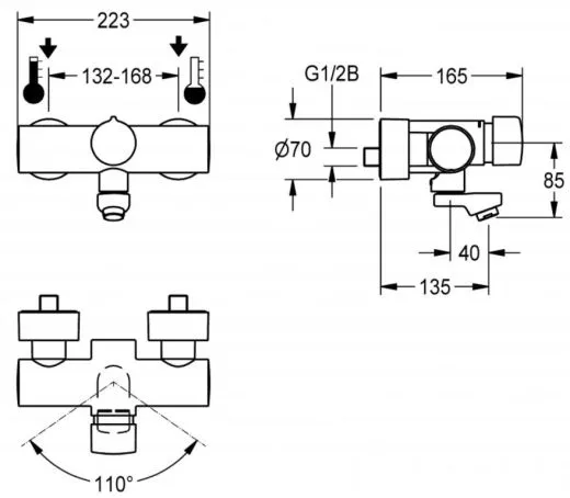 KWC PROFESSIONAL F5S-Mix Selbstschluss-Wandbatterie F5SM1003 DN 15 als Eingriffmischer zur Aufputzmontage FRAMIC INSIDE
