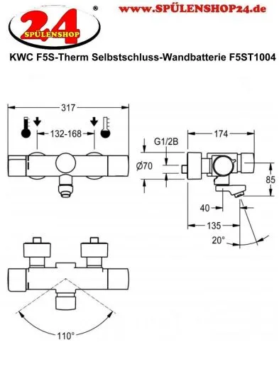 KWC PROFESSIONAL F5S-Therm Selbstschluss-Thermostat-Wandbatterie F5ST1004 DN 15 zur Aufputzmontage FRAMIC INSIDE Selbstschlusskartusche