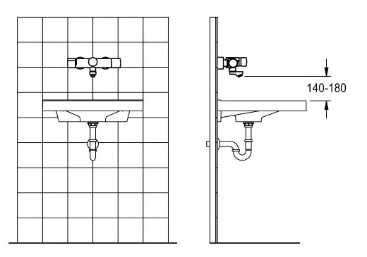 KWC PROFESSIONAL F5S-Therm Selbstschluss-Thermostat-Wandbatterie F5ST1004 DN 15 zur Aufputzmontage FRAMIC INSIDE Selbstschlusskartusche