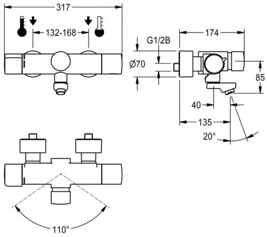 KWC PROFESSIONAL F5S-Therm Selbstschluss-Thermostat-Wandbatterie F5ST1004 DN 15 zur Aufputzmontage FRAMIC INSIDE Selbstschlusskartusche