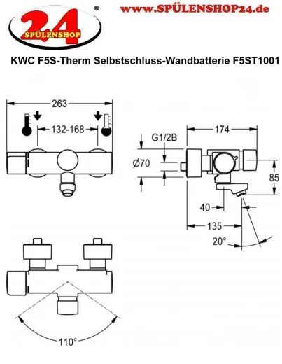KWC PROFESSIONAL F5S-Therm Selbstschluss-Thermostat-Wandbatterie F5ST1001 DN 15 zur Aufputzmontage FRAMIC INSIDE Selbstschlusskartusche