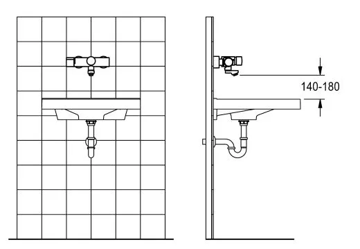 KWC PROFESSIONAL F5S-Therm Selbstschluss-Thermostat-Wandbatterie F5ST1001 DN 15 zur Aufputzmontage FRAMIC INSIDE Selbstschlusskartusche