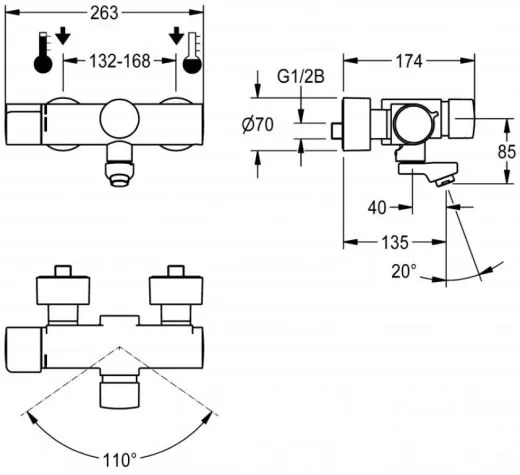 KWC PROFESSIONAL F5S-Therm Selbstschluss-Thermostat-Wandbatterie F5ST1001 DN 15 zur Aufputzmontage FRAMIC INSIDE Selbstschlusskartusche
