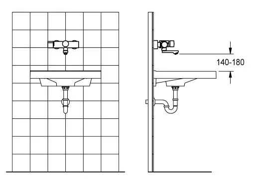 KWC PROFESSIONAL F5S-Therm Selbstschluss-Thermostat-Wandbatterie F5ST1002 DN 15 zur Aufputzmontage FRAMIC INSIDE Selbstschlusskartusche