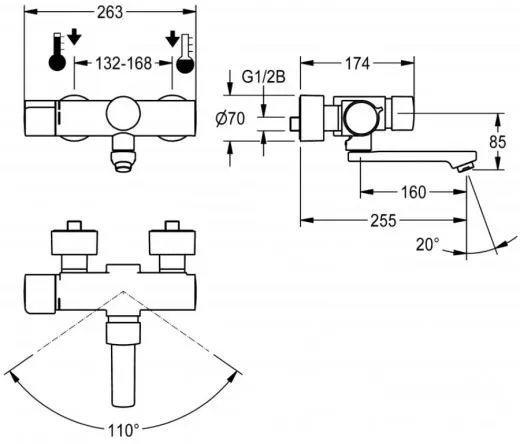 KWC PROFESSIONAL F5S-Therm Selbstschluss-Thermostat-Wandbatterie F5ST1003 DN 15 zur Aufputzmontage FRAMIC INSIDE Selbstschlusskartusche