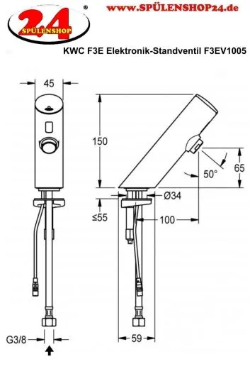 KWC PROFESSIONAL F3E Elektronik Standventil F3EV1005 DN 15 fr Waschanlagen, opto-elektronisch gesteuert