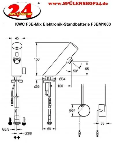 KWC PROFESSIONAL F3E-Mix Elektronik Standbatterie F3EM1003 DN 15 fr Waschanlagen, opto-elektronisch gesteuert mit Wandeinbau-Netzteil
