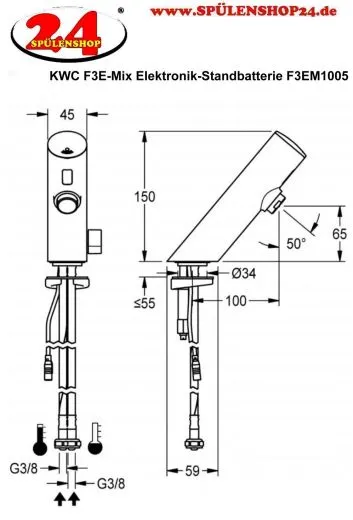 KWC PROFESSIONAL F3E-Mix Elektronik Standbatterie F3EM1005 DN 15 fr Waschanlagen, opto-elektronisch gesteuert