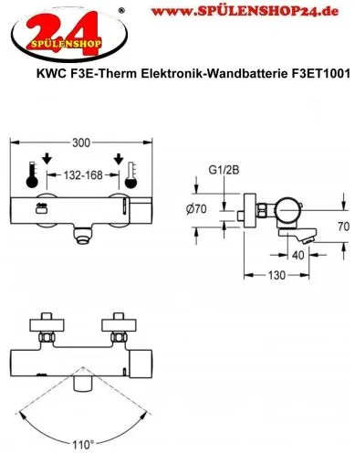 KWC PROFESSIONAL F3E-Therm Elektronik Thermostat Wandbatterie F3ET1001 DN 15 zur Aufputzmontage opto-elektronisch gesteuert