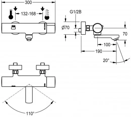 KWC PROFESSIONAL F3E-Therm Elektronik Thermostat Wandbatterie F3ET1002 opto-elektronisch gesteuert