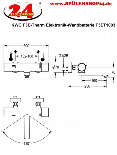 KWC PROFESSIONAL F3E-Therm Elektronik Thermostat Wandbatterie F3ET1003 DN 15 zur Aufputzmontage opto-elektronisch gesteuert