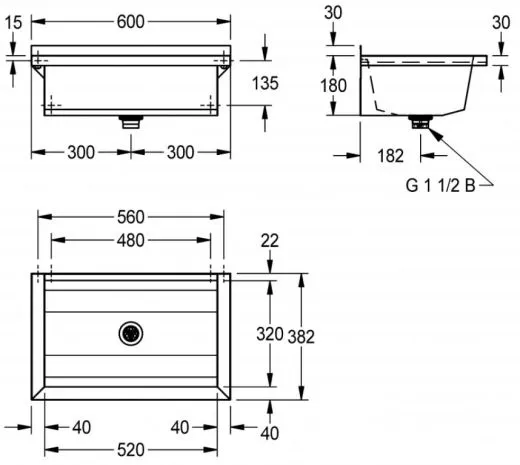 KWC PROFESSIONAL Planox Waschrinne-PL6 fugenlos verschweite Waschrinne fr Wandmontage Breite 600mm
