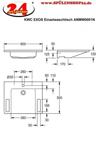 KWC PROFESSIONAL EXOS Einzelwaschtisch ANMW0001N Waschtisch MIRANIT fr Wandmontage unterfahrbar Barrierefrei* fr Rollstuhlfahrer geeignet
