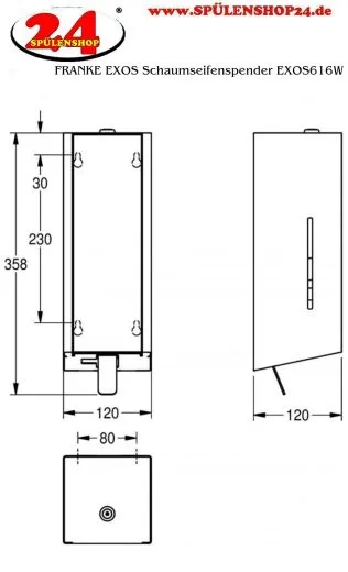 KWC PROFESSIONAL EXOS Schaumseifenspender EXOS616W Aufputzmontage manueller Betrieb ohne Nachfllmedien