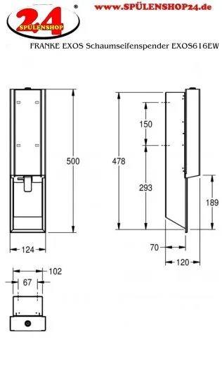 KWC PROFESSIONAL EXOS Schaumseifenspender EXOS616EW Unterputzmontage manueller Betrieb ohne Nachfllmedien