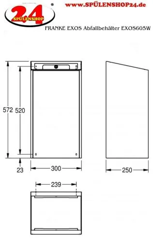 KWC PROFESSIONAL EXOS Abfallbehlter EXOS605W fr die Aufputzmontage Fassungsvermgen zirka 30 Liter