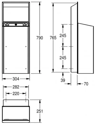 KWC PROFESSIONAL EXOS Abfallbehlter EXOS605EB fr die Unterputzmontage Fassungsvermgen zirka 30 Liter