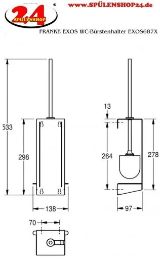 KWC PROFESSIONAL EXOS WC-Brstenhalter EXOS687X fr die Aufputzmontage inklusive Brste