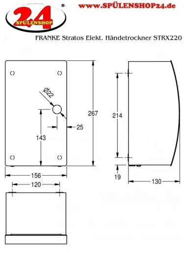 KWC PROFESSIONAL Stratos Elektronischer H�ndetrockner STR220 Aufputzmontage opto-elektronisch gesteuerte Sensorik