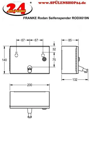 KWC PROFESSIONAL Rodan Seifenspender RODX619N Aufputzmontage manueller Betrieb ohne Nachfllmedien