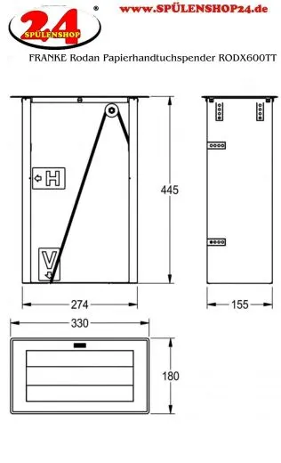 KWC PROFESSIONAL Rodan Papierhandtuchspender RODX600TT fr Einbau von vorn oder oben manueller Betrieb