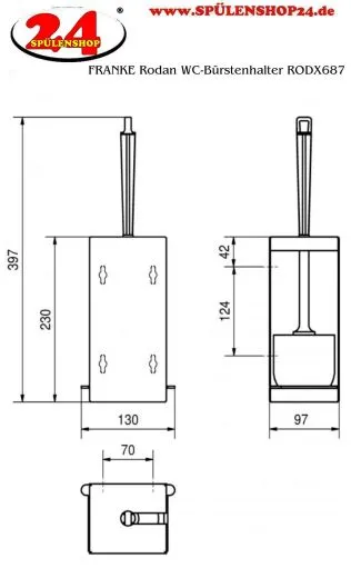 KWC PROFESSIONAL Rodan WC-Brstenhalter RODX687 fr die Aufputzmontage inklusive Brste