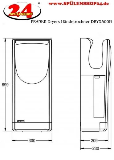 KWC PROFESSIONAL Dryers Elektronischer "Hands-in" H�ndetrockner DRYX600 Aufputzmontage opto-elektronisch gesteuerte Sensorik