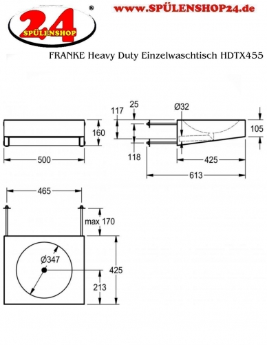 KWC PROFESSIONAL Heavy Duty Einzelwaschtisch HDTX455 fr Wandmontage fugenlos eingeschweites Rundbecken