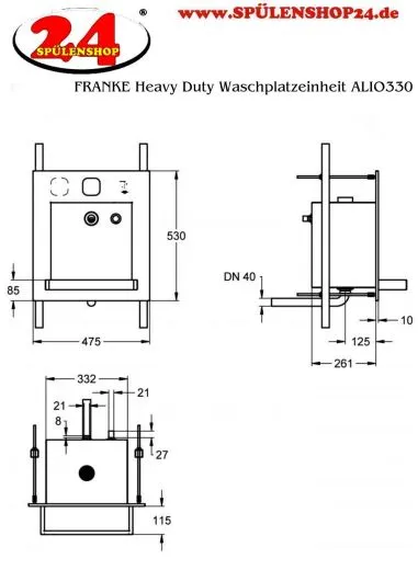 KWC PROFESSIONAL Heavy Duty Waschplatzeinheit ALL-IN-ONE ALIO330 (Wasser, Seife) zum Wandeinbau