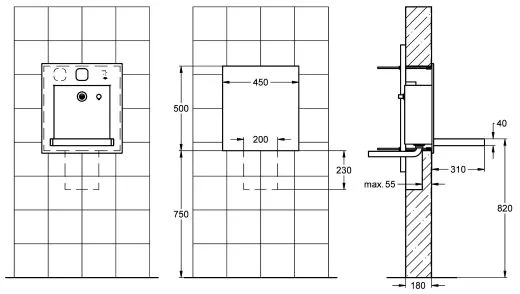 KWC PROFESSIONAL Heavy Duty Waschplatzeinheit ALL-IN-ONE ALIO335 Barrierefrei (Wasser, Seife) zum Wandeinbau