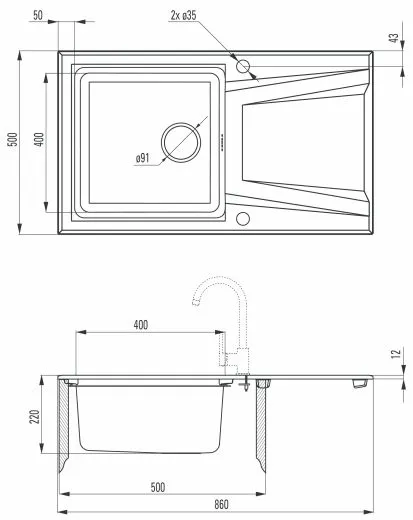 ✅ DEANTE PRIME Hellgrau Einbausple / Granitsple Splenkombination mit Drehknopfventil