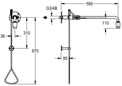 KWC PROFESSIONAL Erste Hilfe Notdusche / Krperdusche FAID0007 mit Wasserfhrung aus der Wand fr Aufputzmontage