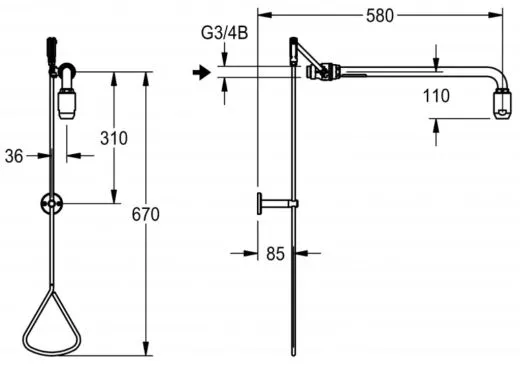 KWC PROFESSIONAL Erste Hilfe Notdusche / Krperdusche FAID0008 zum Anschluss an Rohrstutzen fr Aufputzmontage