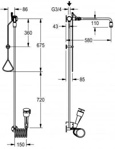 KWC PROFESSIONAL Erste Hilfe Notduschkombination FAID0010 mit Wasserfhrung aus der Decke fr Aufputzmontage