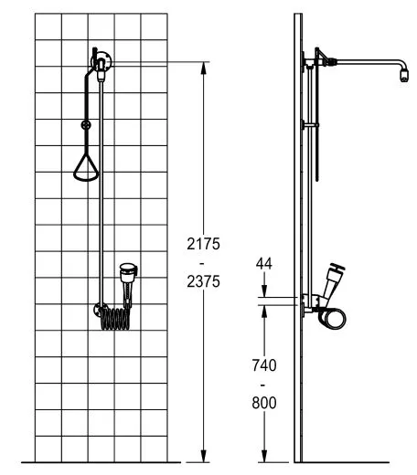 KWC PROFESSIONAL Erste Hilfe Notduschkombination FAID0011 mit Wasserfhrung aus der Wand fr Aufputzmontage