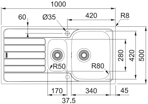 FRANKE Kchensple Spark SKX 251 Edelstahlsple Slimtop / Flchenbndig mit Siebkorb als Drehknopfventil