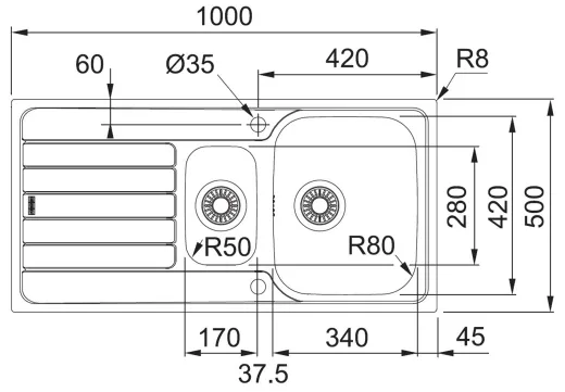 FRANKE Kchensple Spark SKX 651 Einbausple / Edelstahlsple mit Einbaurand und Siebkorb als Drehknopfventil