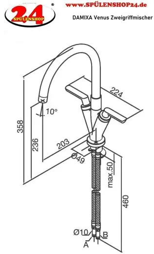 DAMIXA Kchenarmatur Venus C-Auslauf Chrom Zweigriffmischer mit Festauslauf