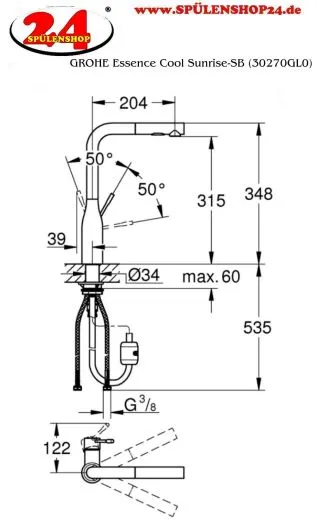 ✅ GROHE Kchenarmatur Essence Cool Sunrise Einhebelmischer Goldfarben poliert PVD mit Zugauslauf und Brausefunktion (30504GL0)