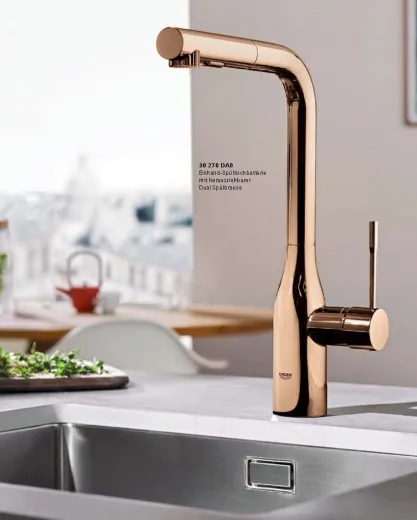 ✅ GROHE Kchenarmatur Essence Cool Sunrise Einhebelmischer Goldfarben poliert PVD mit Zugauslauf und Brausefunktion (30504GL0)
