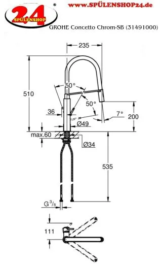 ✅ GROHE Kchenarmatur Concetto Einhebelmischer Chrom mit Pendelbrause und Brausefunktion (31491000)