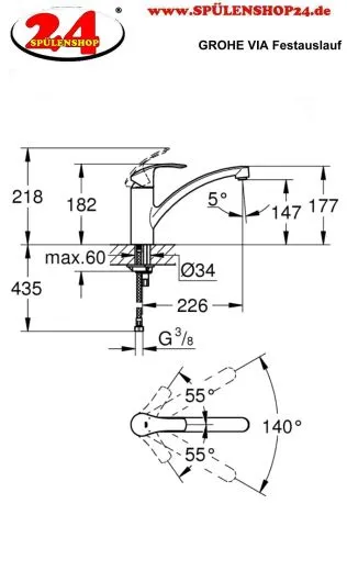 ✅ GROHE KITCHEN SELECTION Kchenarmatur VIA Einhebelmischer Chrom mit Festauslauf (30465000)