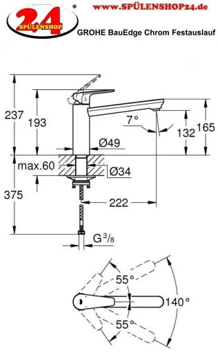✅ GROHE Kchenarmatur BauEdge Einhebelmischer Chrom mit Festauslauf (31693000)