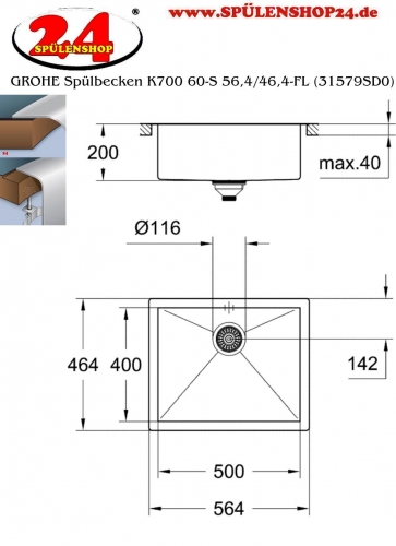 GROHE Spülbecken K700 60-S 56,4/46,4-FL (31579SD0)