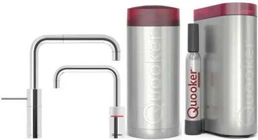 QUOOKER Nordic Square Twintaps Chrom COMBI (+) B & CUBE 2 als Set (COMBI+NSMSCHRTTCUBE)