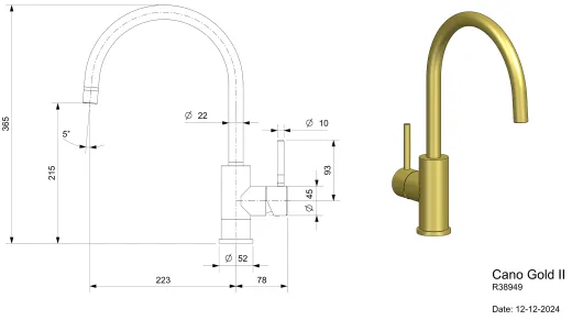 REGINOX K�chenarmatur CANO II Gold PVD (R38949) K�chenarmatur / Einhebelmischer mit Festauslauf 360� schwenkbarer Auslauf