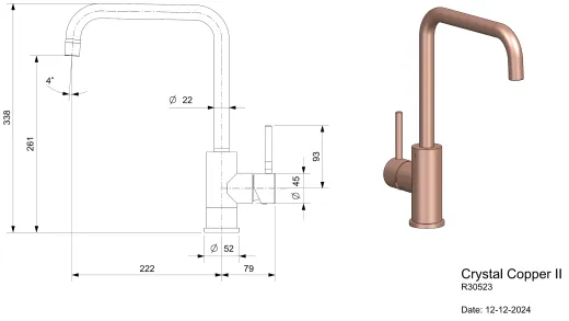 REGINOX K�chenarmatur CRYSTAL II Copper PVD (R30523) K�chenarmatur / Einhebelmischer mit Festauslauf 360� schwenkbarer Auslauf