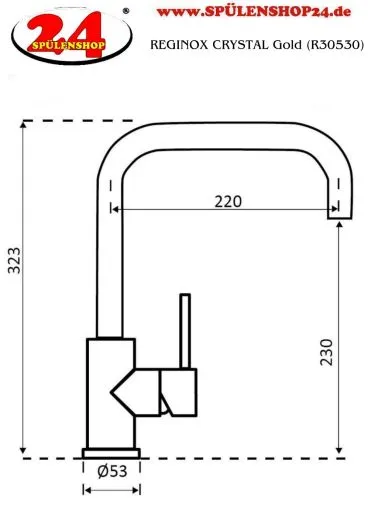 REGINOX Kchenarmatur CRYSTAL Gold (R30530) Kchenarmatur / Einhebelmischer mit Festauslauf Oberflche Goldfarben PVD